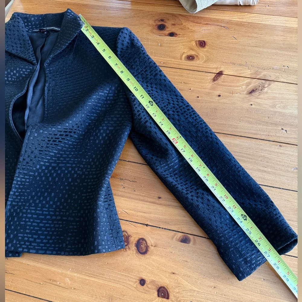 Linda Allard Ellen Tracy Black Textured Zip Jacket Silk Blend Lined Size 8
